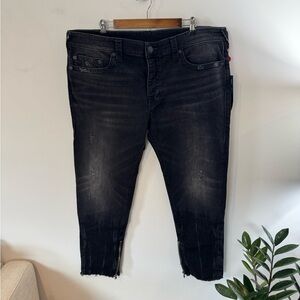 True Religion Frayed Hem Slim Tapered Jeans, Black, 40W x 28L, NWT